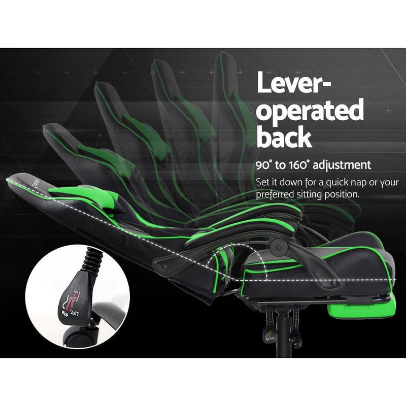 Artiss Office Chair Gaming Chair Computer Chairs Recliner PU Leather Seat Armrest Footrest Black Green Payday Deals