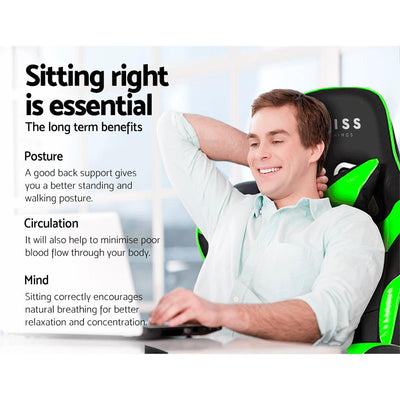 Artiss Office Chair Gaming Chair Computer Chairs Recliner PU Leather Seat Armrest Footrest Black Green Payday Deals