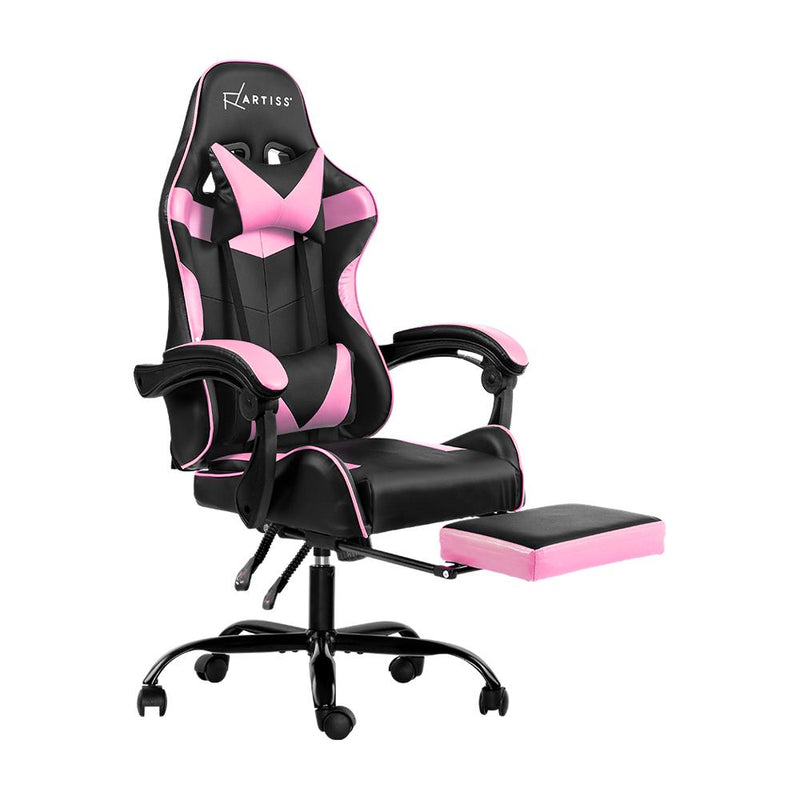 Artiss Office Chair Gaming Chair Computer Chairs Recliner PU Leather Seat Armrest Footrest Black Pink Payday Deals