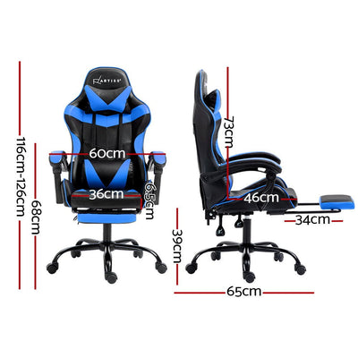 Artiss Office Chair Leather Gaming Chairs Footrest Recliner Study Work Blue Payday Deals