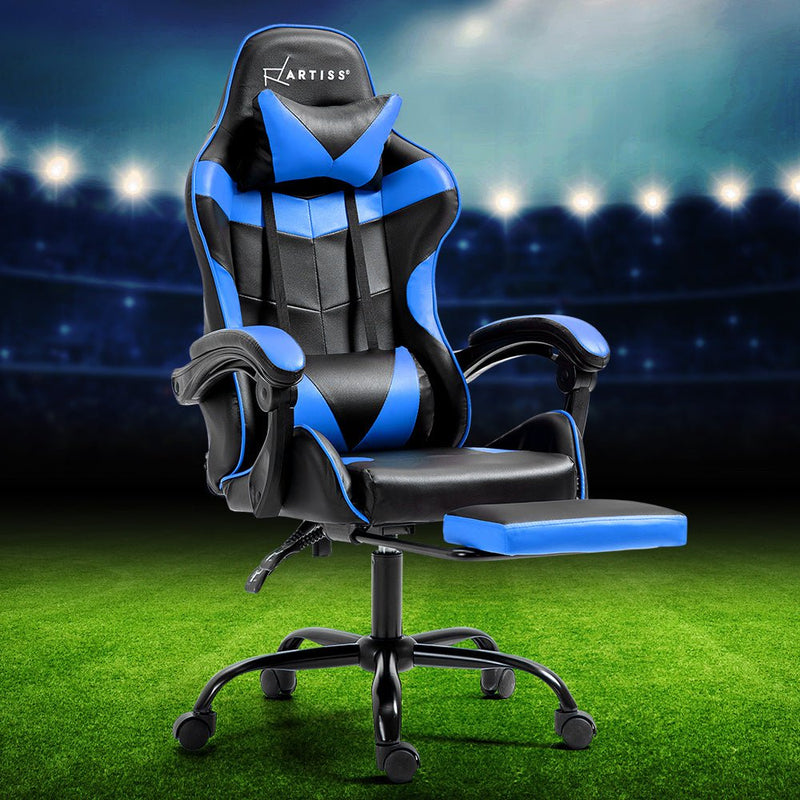 Artiss Office Chair Leather Gaming Chairs Footrest Recliner Study Work Blue Payday Deals