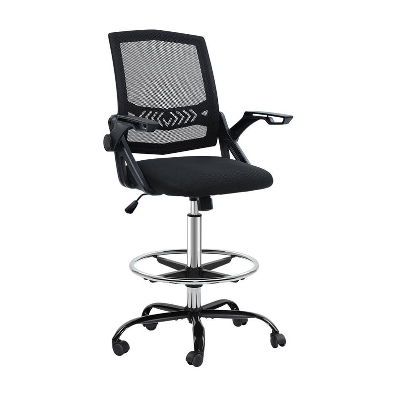 Artiss Office Chair Veer Drafting Stool Mesh Chairs Flip Up Armrest Black Payday Deals