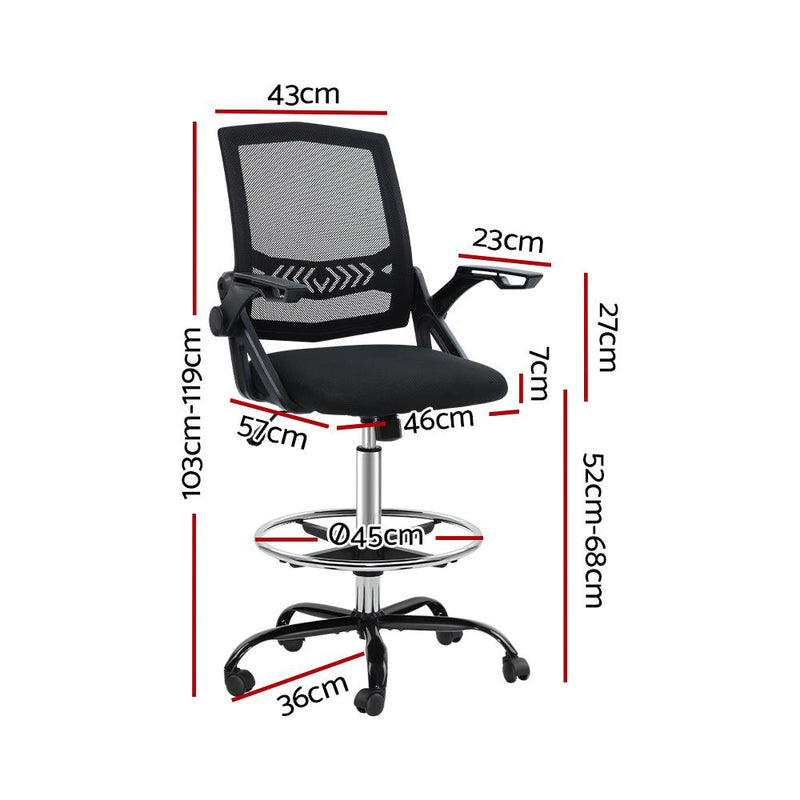 Artiss Office Chair Veer Drafting Stool Mesh Chairs Flip Up Armrest Black Payday Deals