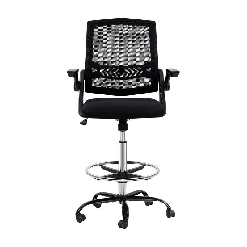 Artiss Office Chair Veer Drafting Stool Mesh Chairs Flip Up Armrest Black Payday Deals