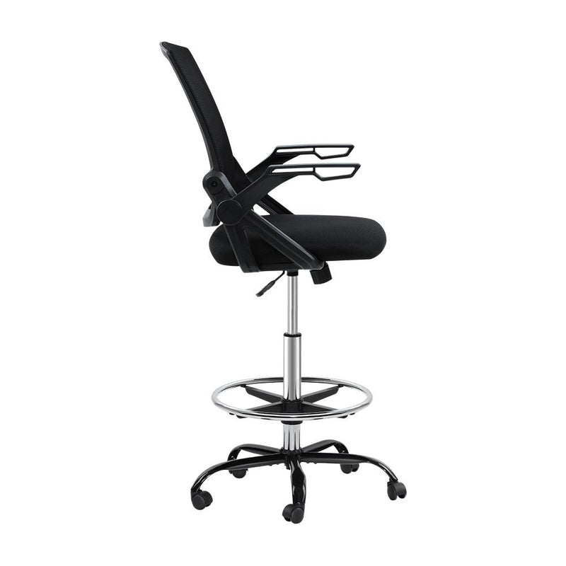 Artiss Office Chair Veer Drafting Stool Mesh Chairs Flip Up Armrest Black Payday Deals