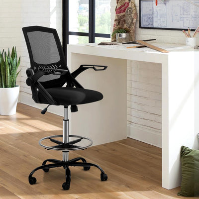 Artiss Office Chair Veer Drafting Stool Mesh Chairs Flip Up Armrest Black Payday Deals