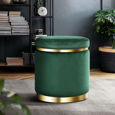 Artiss Ottoman Round Velvet Foot Stool Foot Rest Pouffe Padded Seat Pouf Green Payday Deals