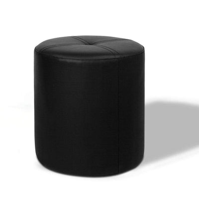 PVC Leather Round Ottoman - Black