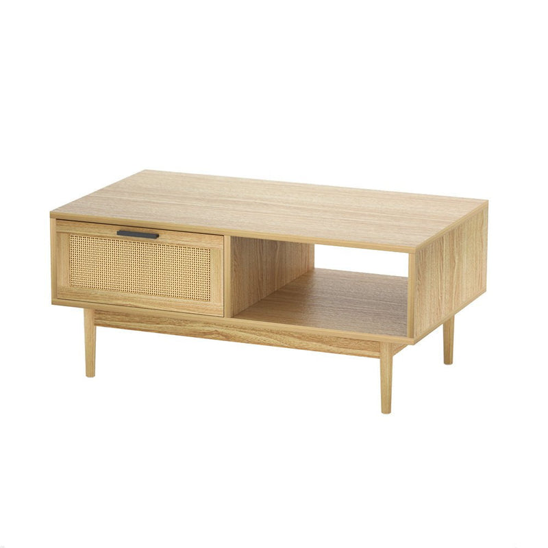 Artiss Rattan Coffee Table with Storage Drawers Shelf Modern Wooden Tables Payday Deals