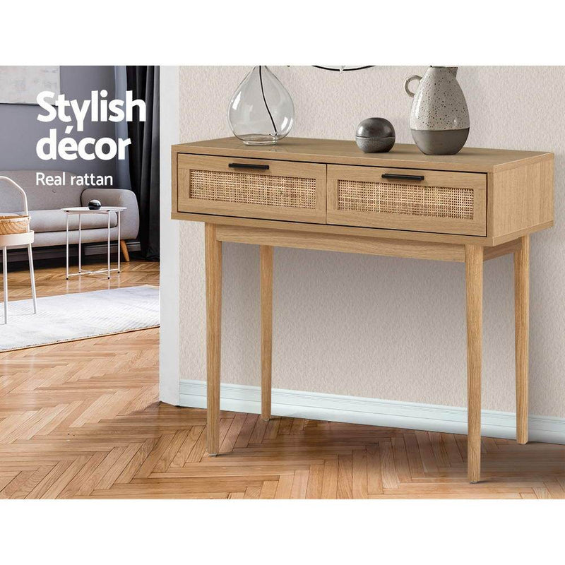 Artiss Rattan Console Table Drawer Storage Hallway Tables Drawers Payday Deals