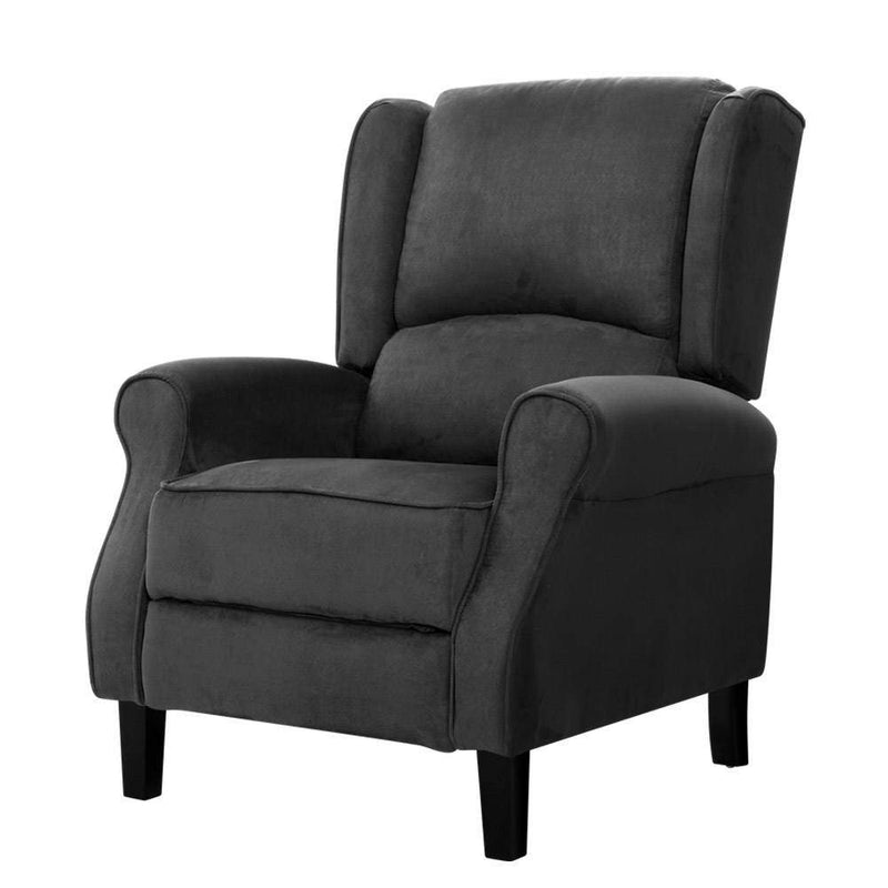 Artiss Recliner Chair Adjustable Sofa Lounge Soft Suede Armchair Couch Charcoal Payday Deals