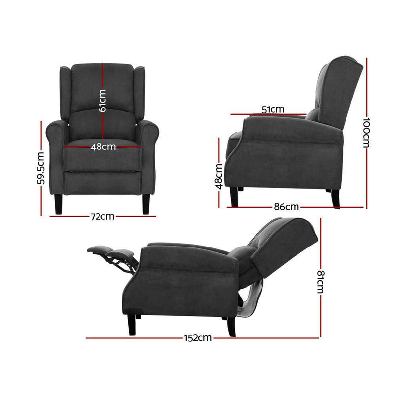 Artiss Recliner Chair Adjustable Sofa Lounge Soft Suede Armchair Couch Charcoal Payday Deals