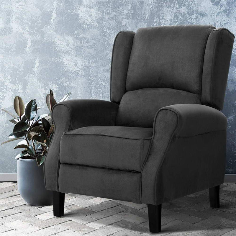 Artiss Recliner Chair Adjustable Sofa Lounge Soft Suede Armchair Couch Charcoal Payday Deals