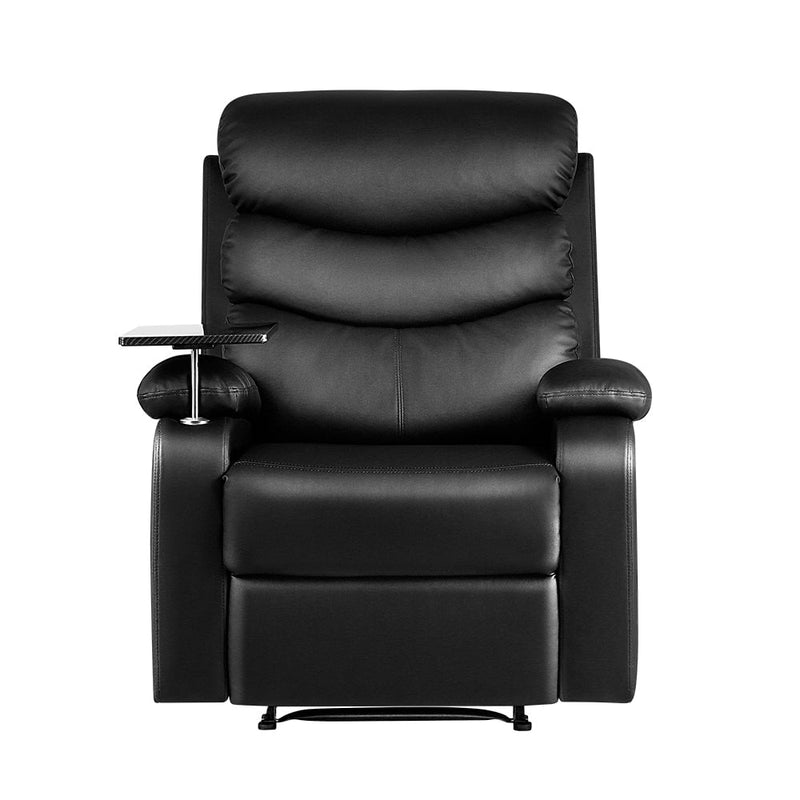 Artiss Recliner Chair Armchair Lounge Sofa Chairs Couch Leather Black Tray Table Payday Deals