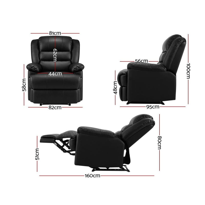 Artiss Recliner Chair Armchair Luxury Single Lounge Sofa Couch Leather Black Payday Deals