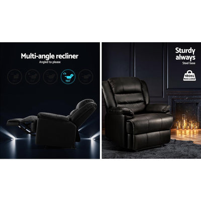 Artiss Recliner Chair Armchair Luxury Single Lounge Sofa Couch Leather Black Payday Deals