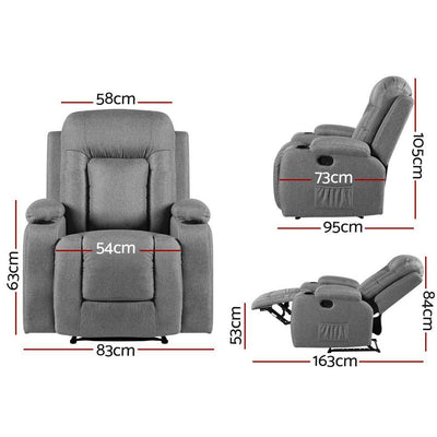 Artiss Recliner Chair Electric Massage Chair Fabric Lounge Sofa Heated Grey Payday Deals