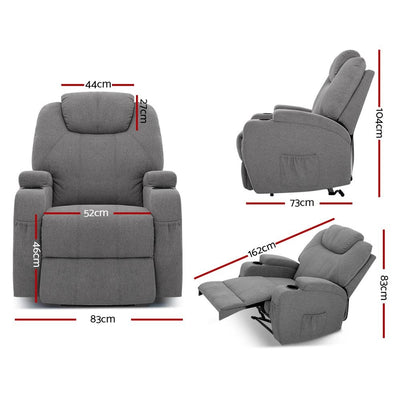 Artiss Recliner Chair Electric Massage Chairs Heated Lounge Sofa Fabric Grey Payday Deals