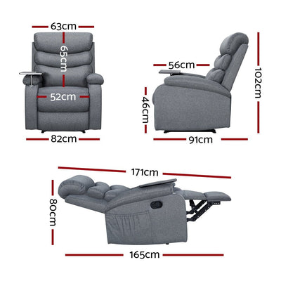 Artiss Recliner Chair Lounge Sofa Armchair Chairs Couch Fabric Grey Tray Table Payday Deals