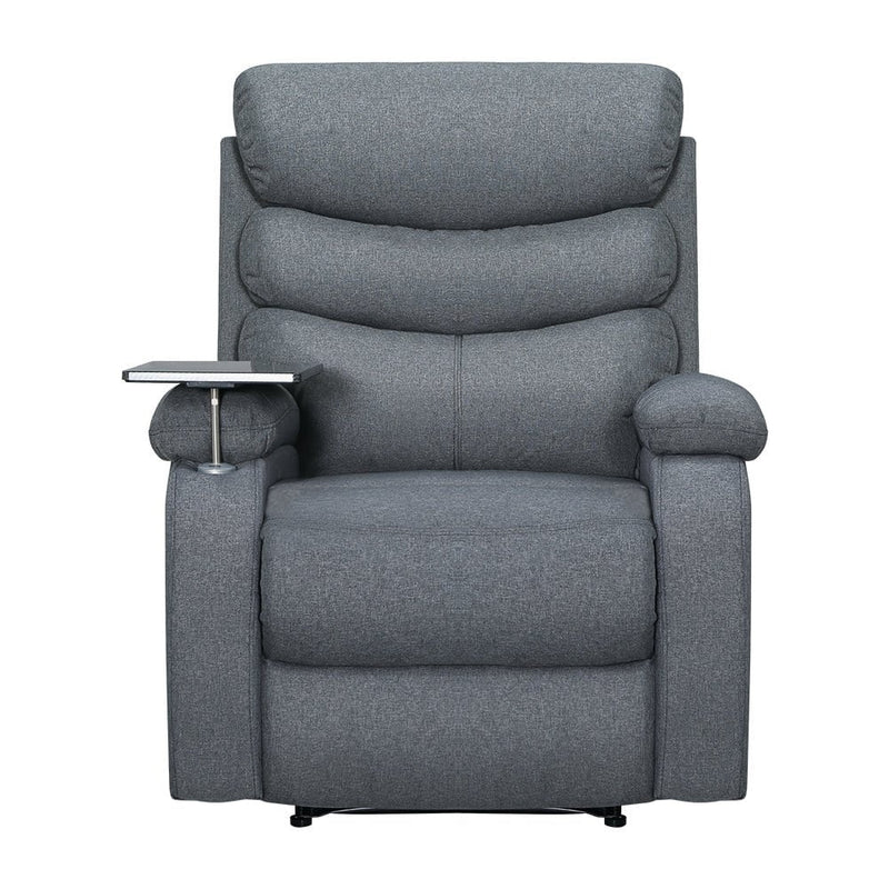 Artiss Recliner Chair Lounge Sofa Armchair Chairs Couch Fabric Grey Tray Table Payday Deals