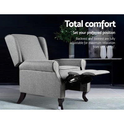 Artiss Recliner Chair Luxury Lounge Armchair Single Sofa Couch Fabric Grey Payday Deals