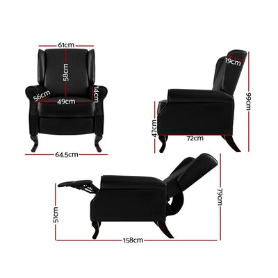 Artiss Recliner Chair Luxury Lounge Armchair Single Sofa Couch PU Leather Black Payday Deals