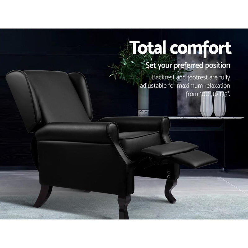 Artiss Recliner Chair Luxury Lounge Armchair Single Sofa Couch PU Leather Black Payday Deals