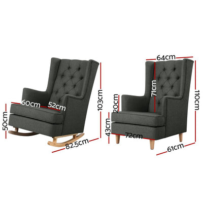 Artiss Rocking Armchair Feeding Chair Fabric Armchairs Lounge Recliner Charcoal Payday Deals