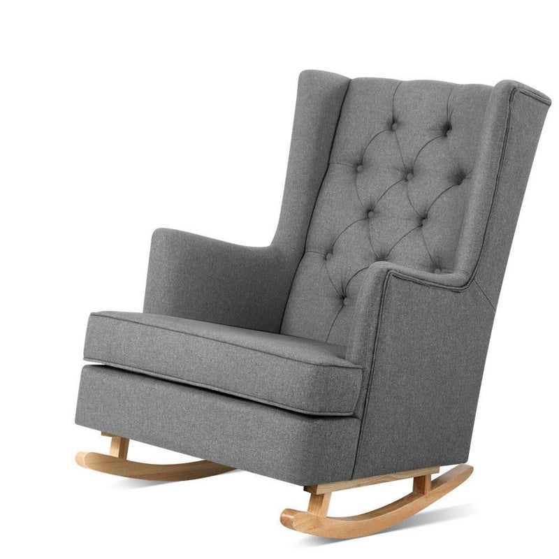 Artiss Rocking Armchair Feeding Chair Linen Fabric Armchairs Lounge Retro Grey Payday Deals