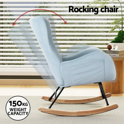 Artiss Rocking Chair Velvet Armchair Feeding Chair Blue Payday Deals