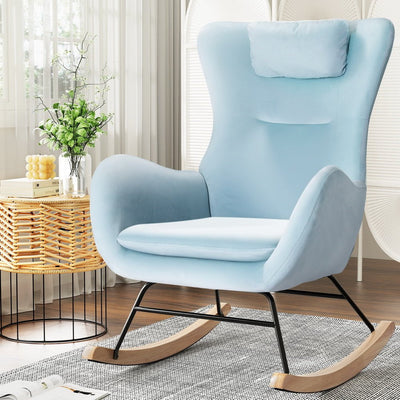 Artiss Rocking Chair Velvet Armchair Feeding Chair Blue Payday Deals