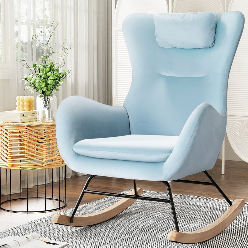 Artiss Rocking Chair Velvet Armchair Feeding Chair Blue Payday Deals