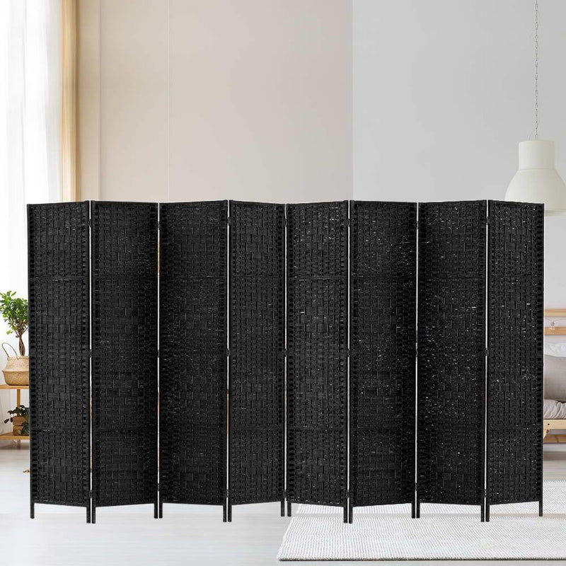 Artiss Room Divider 8 Panel Dividers Privacy Screen Rattan Wooden Stand Black Payday Deals