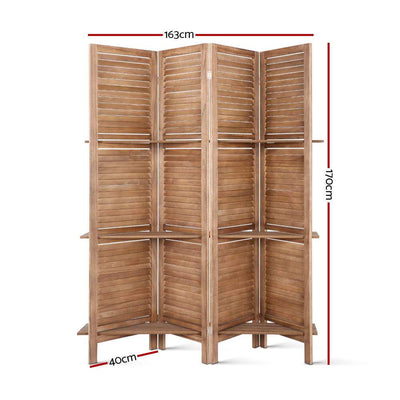 Artiss Room Divider Privacy Screen Foldable Partition Stand 4 Panel Brown Payday Deals