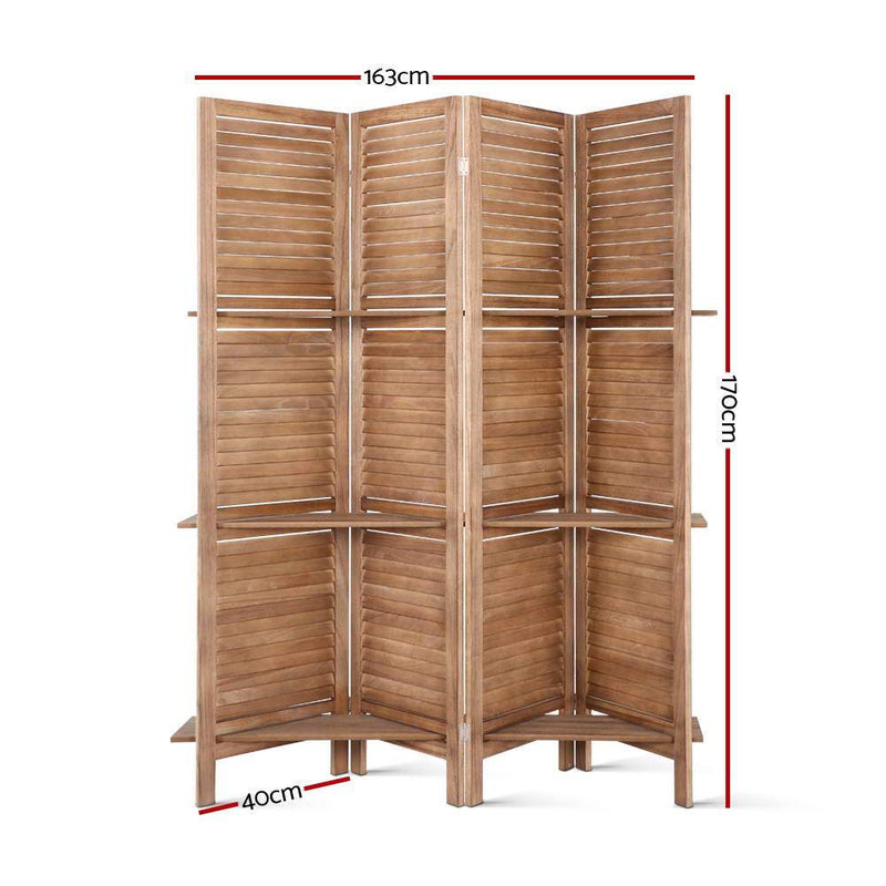 Artiss Room Divider Privacy Screen Foldable Partition Stand 4 Panel Brown Payday Deals