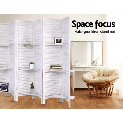 Artiss Room Divider Screen 8 Panel Privacy Foldable Dividers Timber Stand Shelf Payday Deals