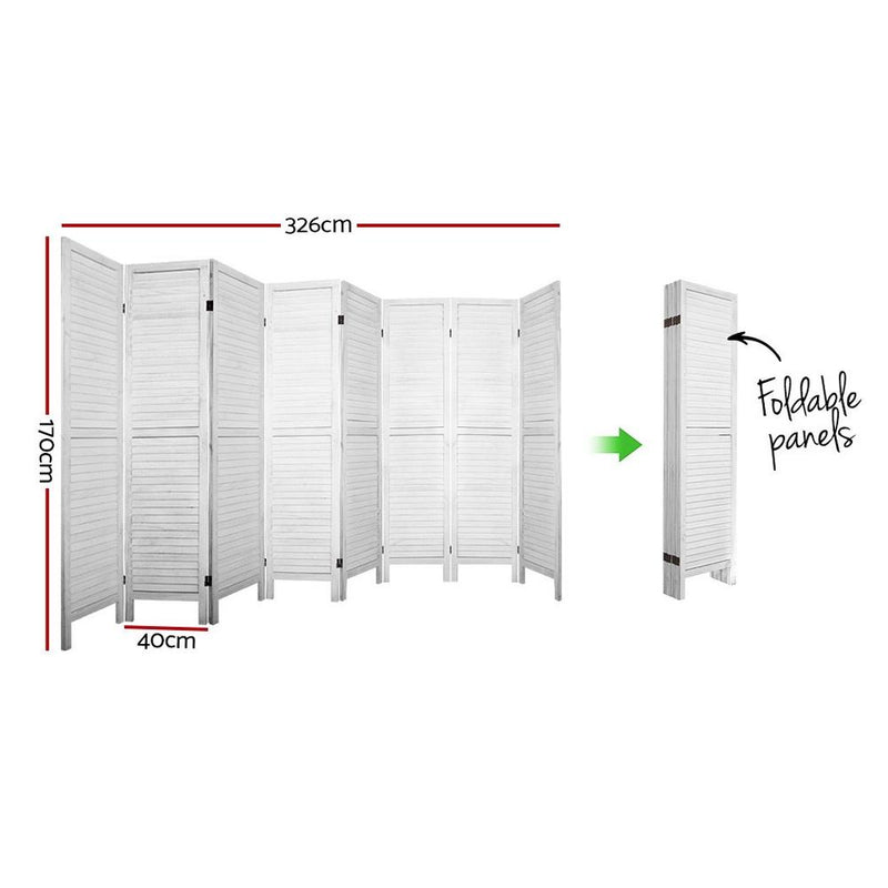 Artiss Room Divider Screen 8 Panel Privacy Wood Dividers Stand Bed Timber White Payday Deals