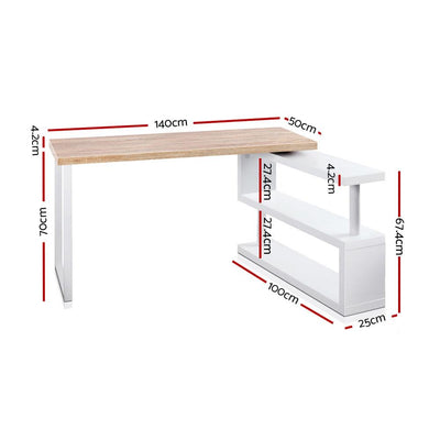 Artiss Rotary Corner Desk with Bookshelf - Brown & White Payday Deals