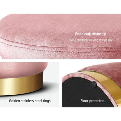 Artiss Round Velvet Foot Stool Ottoman Foot Rest Pouffe Padded Seat Pouf Pink Payday Deals