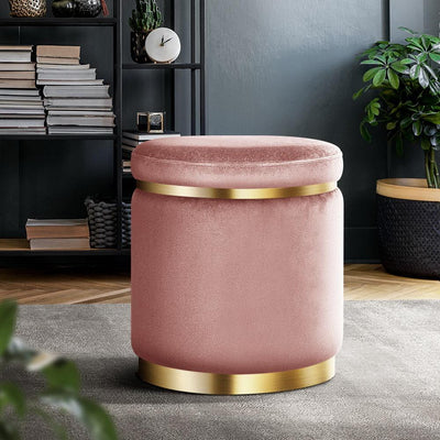 Artiss Round Velvet Foot Stool Ottoman Foot Rest Pouffe Padded Seat Pouf Pink Payday Deals