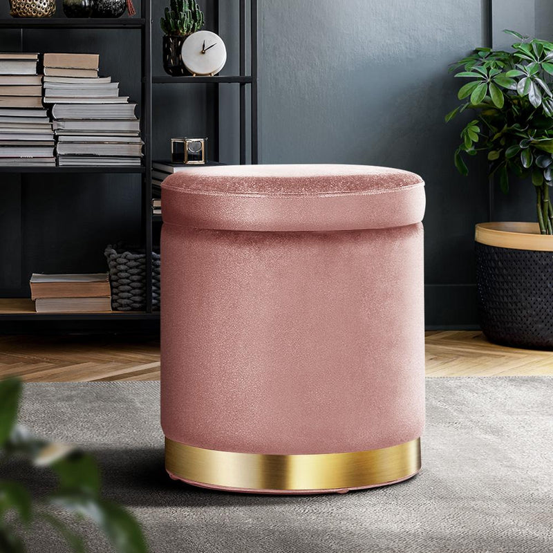 Artiss Round Velvet Foot Stool Storage Ottoman Foot Rest Pouffe Padded Seat Pink Payday Deals