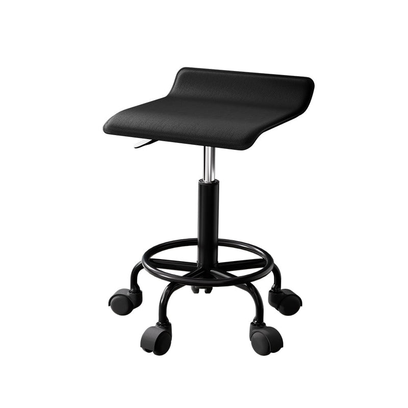 Artiss Salon Stool Swivel Height Adjustable Square Barber Spa Chair PU Black Payday Deals