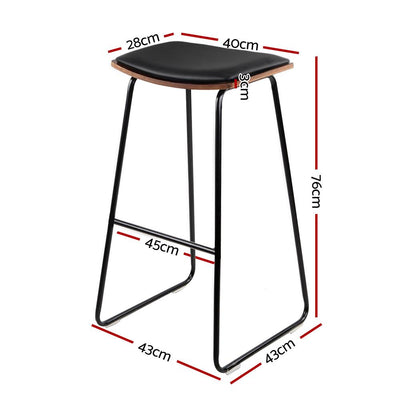 Artiss Set of 2 Backless PU Leather Bar Stools - Black and Wood Payday Deals
