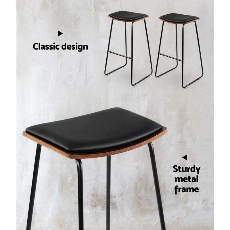 Artiss Set of 2 Backless PU Leather Bar Stools - Black and Wood Payday Deals