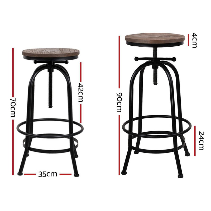 Artiss Set of 2 Bar Stool Industrial Round Seat Wood Metal - Black and Brown Payday Deals