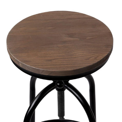 Artiss Set of 2 Bar Stool Industrial Round Seat Wood Metal - Black and Brown Payday Deals