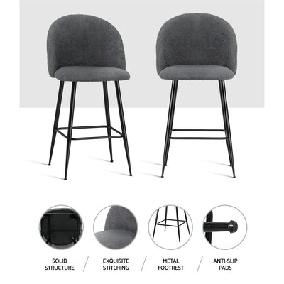 Artiss Set of 2 Bar Stools Kitchen Dining Chair Stool Chairs Sherpa Boucle Charcoal Payday Deals