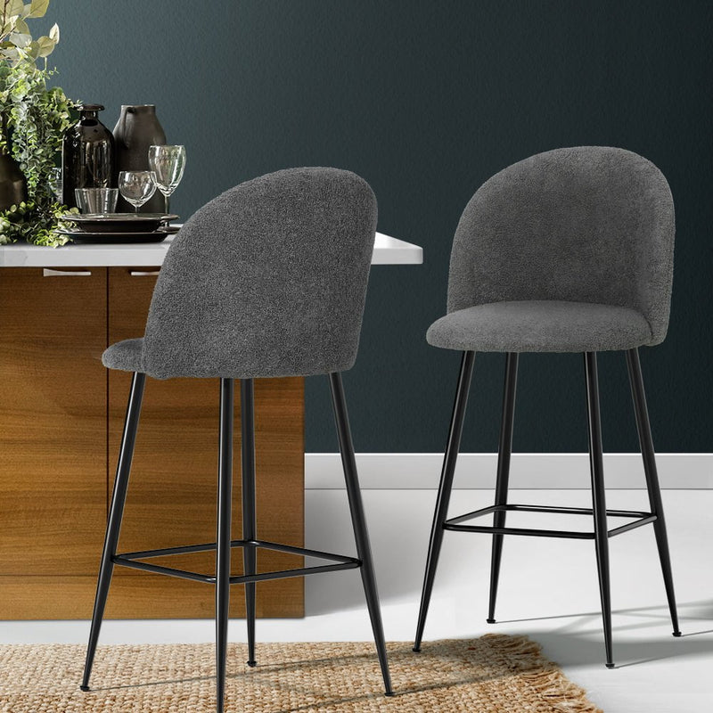 Artiss Set of 2 Bar Stools Kitchen Dining Chair Stool Chairs Sherpa Boucle Charcoal Payday Deals