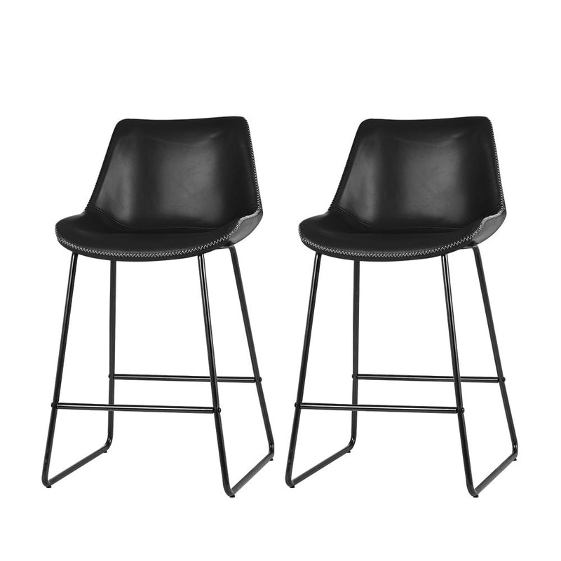 Artiss Set of 2 Bar Stools Kitchen Metal Bar Stool Dining Chairs PU Leather Black Payday Deals