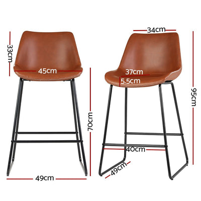 Artiss Set of 2 Bar Stools Kitchen Metal Bar Stool Dining Chairs PU Leather Brown Payday Deals